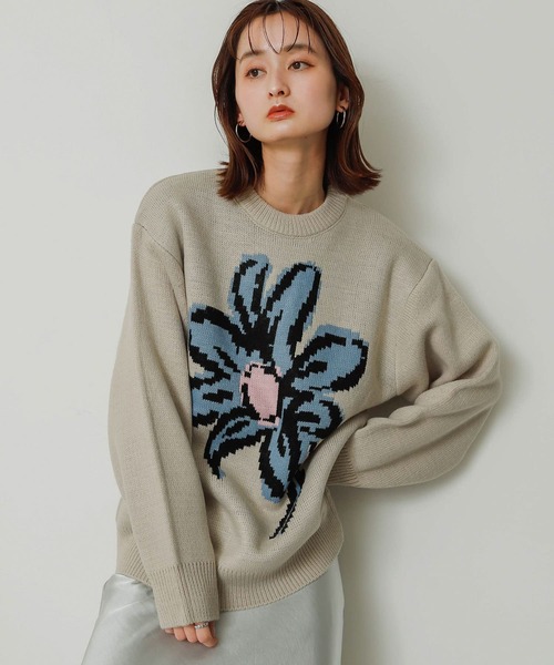 SENSE OF PLACE by URBAN RESEARCH(センスオブプレイスバイアーバンリサーチ)の「『ユニセックス』ポップアートフラワージャガードセーター(ニット/セーター・メンズ・ライトベージュ/グリーン/ブルー/ブラック・MEDIUM/LARGE)」の7枚目の写真