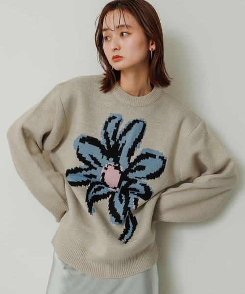 SENSE OF PLACE by URBAN RESEARCH(センスオブプレイスバイアーバンリサーチ)の「『ユニセックス』ポップアートフラワージャガードセーター(ニット/セーター・メンズ・ライトベージュ/グリーン/ブルー/ブラック・MEDIUM/LARGE)」の8枚目の写真