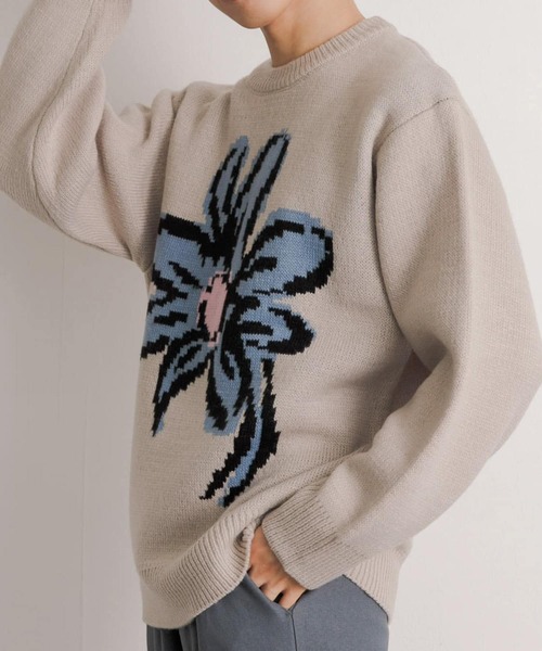 SENSE OF PLACE by URBAN RESEARCH(センスオブプレイスバイアーバンリサーチ)の「『ユニセックス』ポップアートフラワージャガードセーター(ニット/セーター・メンズ・ライトベージュ/グリーン/ブルー/ブラック・MEDIUM/LARGE)」の15枚目の写真