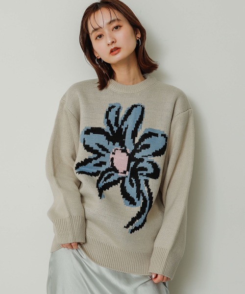 SENSE OF PLACE by URBAN RESEARCH(センスオブプレイスバイアーバンリサーチ)の「『ユニセックス』ポップアートフラワージャガードセーター(ニット/セーター・メンズ・ライトベージュ/グリーン/ブルー/ブラック・MEDIUM/LARGE)」の3枚目の写真