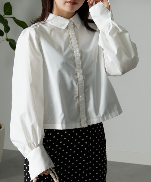 RANAN(ラナン)の「パイピングショート丈シャツ(シャツ/ブラウス・レディース・ブルー/オフホワイト・LL/M/L)」の1枚目の写真
