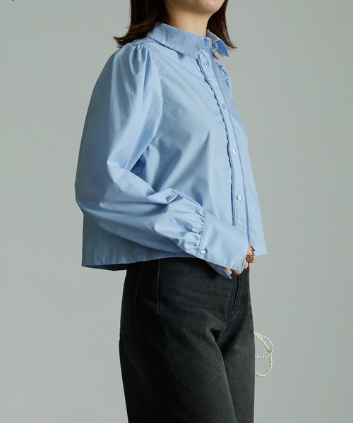 RANAN(ラナン)の「パイピングショート丈シャツ(シャツ/ブラウス・レディース・ブルー/オフホワイト・LL/M/L)」の8枚目の写真