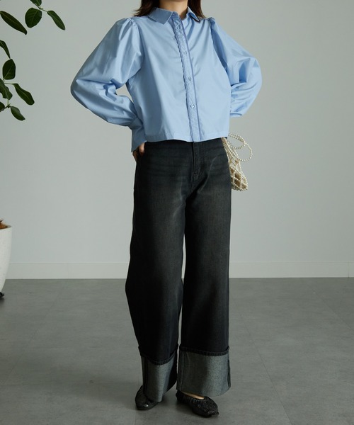 RANAN(ラナン)の「パイピングショート丈シャツ(シャツ/ブラウス・レディース・ブルー/オフホワイト・LL/M/L)」の9枚目の写真