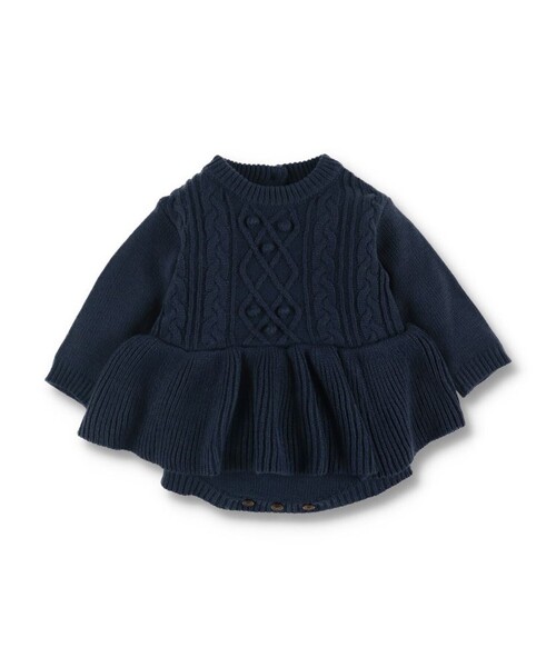 BRANSHES（ブランシェス）の「【ベビー/あったかニット】ケーブル編みニット長袖カバーオール（ロンパース・キッズ・ネイビー/アイボリー・80/70）」の2枚目の写真