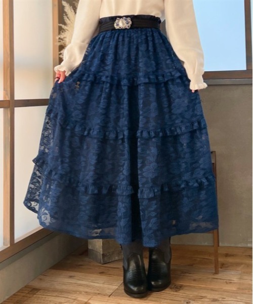 axes femme（アクシーズファム）の「フラワーレースティアードスカート