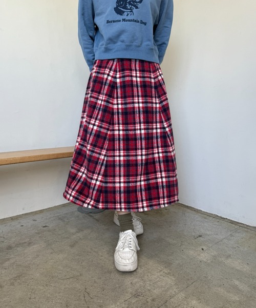 eLur（エラー）の「チェックフレアスカート（スカート・レディース・オレンジ/レッド・MEDIUM/SMALL）」の3枚目の写真