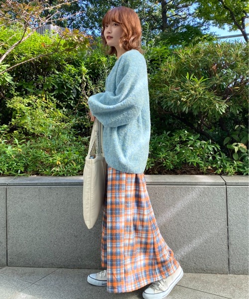 eLur（エラー）の「チェックフレアスカート（スカート・レディース・オレンジ/レッド・MEDIUM/SMALL）」の5枚目の写真