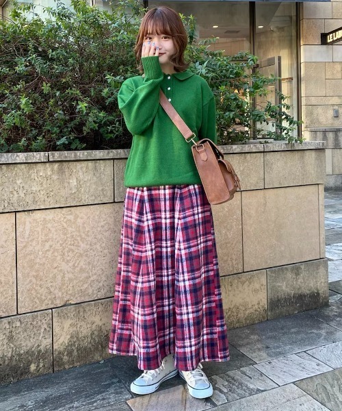 eLur（エラー）の「チェックフレアスカート（スカート・レディース・オレンジ/レッド・MEDIUM/SMALL）」の7枚目の写真