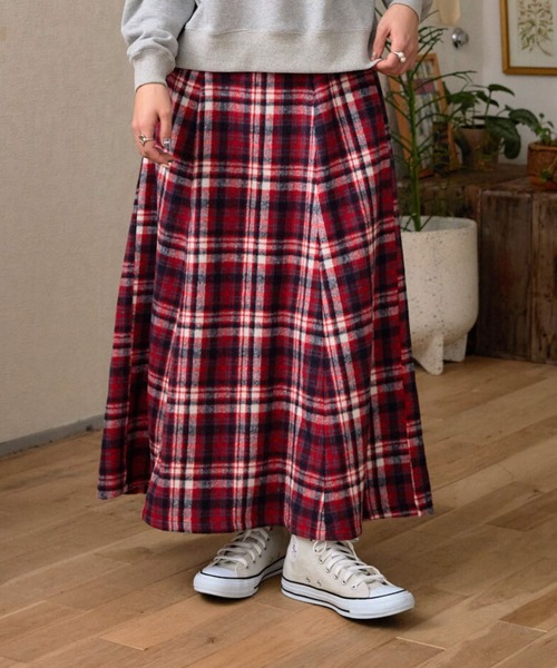 eLur（エラー）の「チェックフレアスカート（スカート・レディース・オレンジ/レッド・MEDIUM/SMALL）」の10枚目の写真