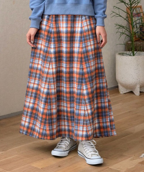 eLur（エラー）の「チェックフレアスカート（スカート・レディース・オレンジ/レッド・MEDIUM/SMALL）」の21枚目の写真