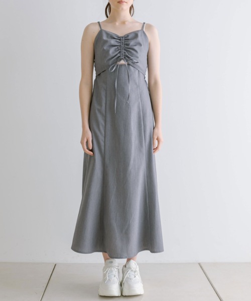 OLIVE des OLIVE(オリーブデオリーブ)の「胸くしゅマーメイドキャミワンピース 1041090050(ワンピース・レディース・チャコールグレー/ブラック/アイボリー/ピンク・FREE)」の6枚目の写真