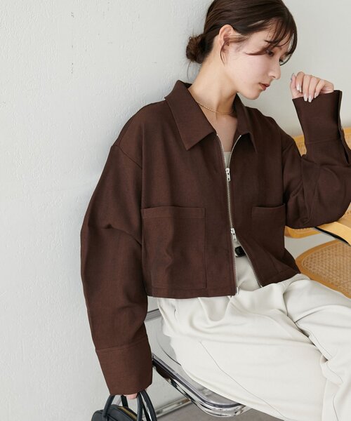 DISCOAT（ディスコート）の「【新色追加!/WEB限定】衿付きWジップショートシャツジャケット（その他アウター・レディース・アイボリー/ミント/チャコールグレー/モカ/ブラウン・FREE）」の3枚目の写真