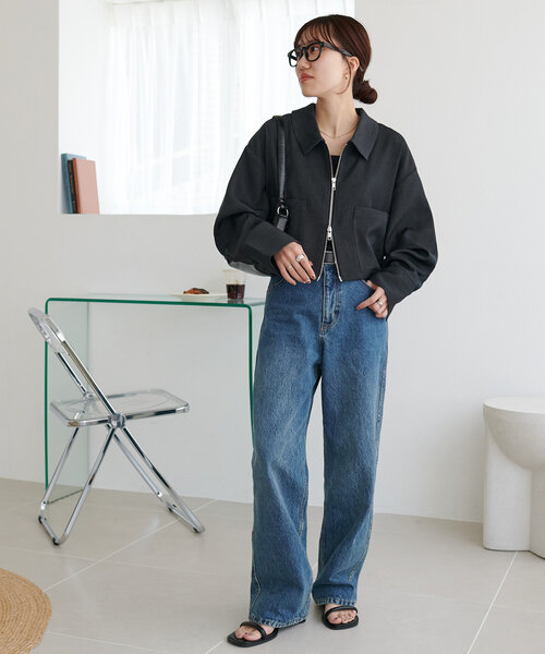 DISCOAT（ディスコート）の「【新色追加!/WEB限定】衿付きWジップショートシャツジャケット（その他アウター・レディース・アイボリー/ミント/チャコールグレー/モカ/ブラウン・FREE）」の18枚目の写真