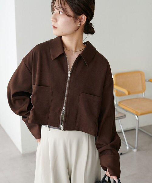 DISCOAT（ディスコート）の「【新色追加!/WEB限定】衿付きWジップショートシャツジャケット（その他アウター・レディース・アイボリー/ミント/チャコールグレー/モカ/ブラウン・FREE）」の20枚目の写真