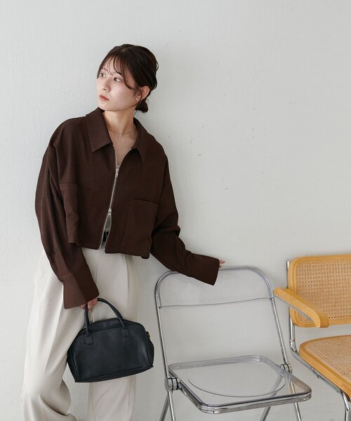 DISCOAT（ディスコート）の「【新色追加!/WEB限定】衿付きWジップショートシャツジャケット（その他アウター・レディース・アイボリー/ミント/チャコールグレー/モカ/ブラウン・FREE）」の22枚目の写真