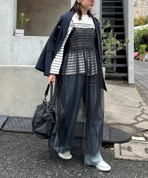 fredy emue(フレディエミュ)の「チュールレイヤードキャミワンピース(ワンピース・レディース・ブラック/アイボリー・38)」の13枚目の写真