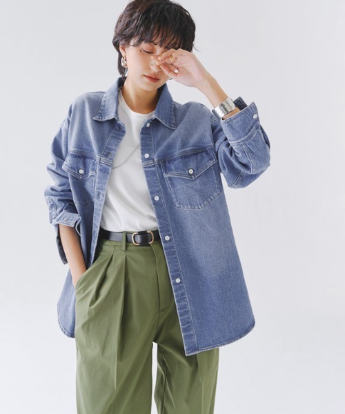 RASW（ラス）の「[RASW]デニムシャツジャケット（デニムジャケット・レディース・ブルー/ダークインディゴブルー/ブルー系その他/ブルー系その他2・M/L）」の2枚目の写真