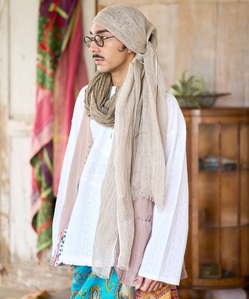 チャイハネ(チャイハネ)の「【チャイハネ】リネダンストール(ストール/ショール・レディース・カーキ/ナチュラル/ネイビー・FREE)」の5枚目の写真