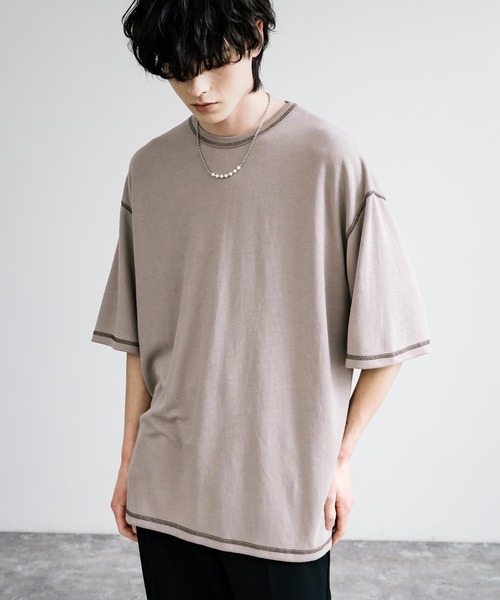 Rocky Monroe(ロッキーモンロー)の「オーバーサイズ配色ステッチスムースTシャツ(Tシャツ/カットソー・メンズ・ベージュ/チャコール/キャメル/ホワイト/ブルーグレー/ブラック/カーキ/ワイン・M/L)」の5枚目の写真