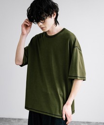 オーバーサイズ配色ステッチスムースTシャツ