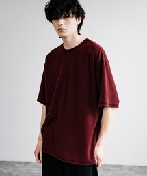 オーバーサイズ配色ステッチスムースTシャツ