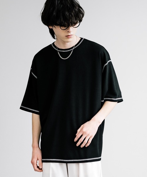 Rocky Monroe(ロッキーモンロー)の「オーバーサイズ配色ステッチスムースTシャツ(Tシャツ/カットソー・メンズ・ベージュ/チャコール/キャメル/ホワイト/ブルーグレー/ブラック/カーキ/ワイン・M/L)」の3枚目の写真