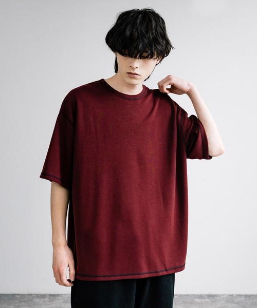 Rocky Monroe(ロッキーモンロー)の「オーバーサイズ配色ステッチスムースTシャツ(Tシャツ/カットソー・メンズ・ベージュ/チャコール/キャメル/ホワイト/ブルーグレー/ブラック/カーキ/ワイン・M/L)」の18枚目の写真