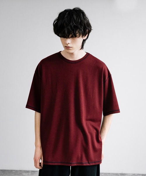 Rocky Monroe(ロッキーモンロー)の「オーバーサイズ配色ステッチスムースTシャツ(Tシャツ/カットソー・メンズ・ベージュ/チャコール/キャメル/ホワイト/ブルーグレー/ブラック/カーキ/ワイン・M/L)」の19枚目の写真