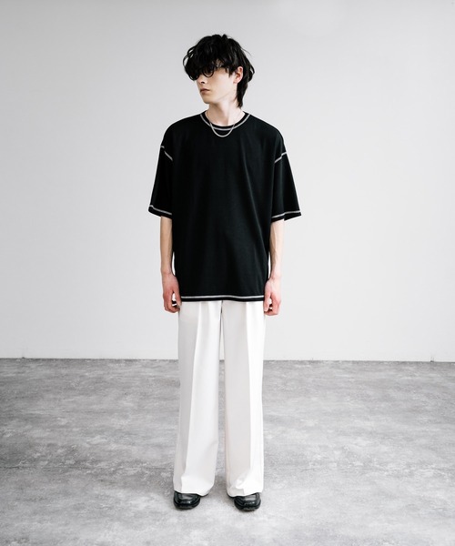 Rocky Monroe(ロッキーモンロー)の「オーバーサイズ配色ステッチスムースTシャツ(Tシャツ/カットソー・メンズ・ベージュ/チャコール/キャメル/ホワイト/ブルーグレー/ブラック/カーキ/ワイン・M/L)」の9枚目の写真