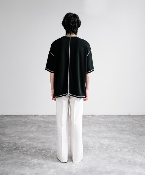 Rocky Monroe(ロッキーモンロー)の「オーバーサイズ配色ステッチスムースTシャツ(Tシャツ/カットソー・メンズ・ベージュ/チャコール/キャメル/ホワイト/ブルーグレー/ブラック/カーキ/ワイン・M/L)」の11枚目の写真