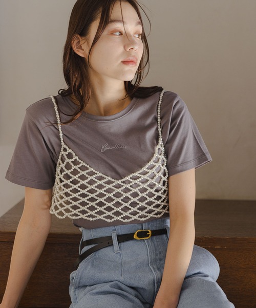 mysty woman（ミスティウーマン）の「刺繍ロゴTシャツ　111662（Tシャツ/カットソー・レディース・オフホワイト/チャコールグレー/ベージュ・FREE）」の7枚目の写真