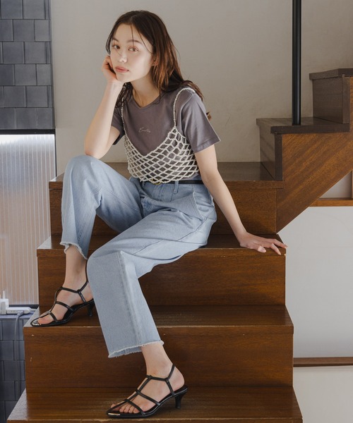 mysty woman（ミスティウーマン）の「刺繍ロゴTシャツ　111662（Tシャツ/カットソー・レディース・オフホワイト/チャコールグレー/ベージュ・FREE）」の4枚目の写真