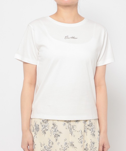 mysty woman（ミスティウーマン）の「刺繍ロゴTシャツ　111662（Tシャツ/カットソー・レディース・オフホワイト/チャコールグレー/ベージュ・FREE）」の8枚目の写真