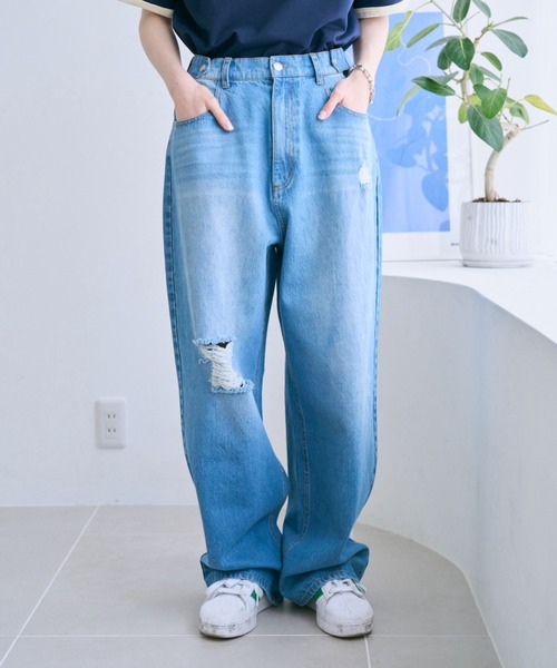 unclip（アンクリップ）の「ワイドデニムパンツ（デニムパンツ・レディース・ネイビー/サックスブルー・LARGE/MEDIUM）」の2枚目の写真