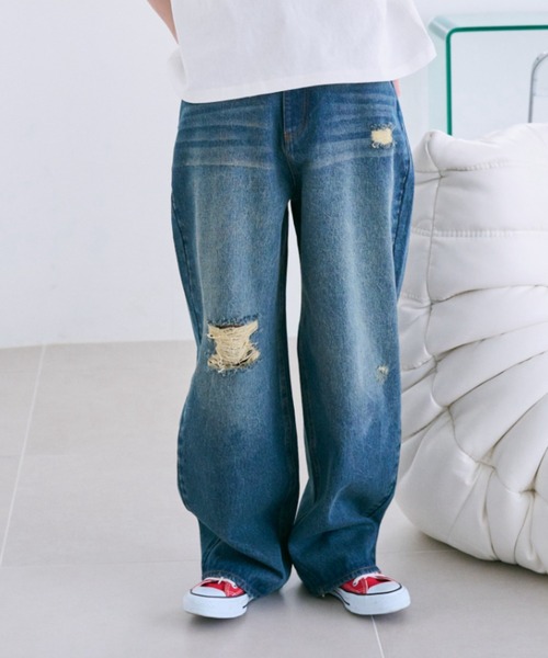 unclip（アンクリップ）の「ワイドデニムパンツ（デニムパンツ・レディース・ネイビー/サックスブルー・LARGE/MEDIUM）」の4枚目の写真