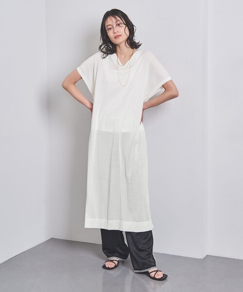 UNITED ARROWS(ユナイテッドアローズ)の「ファイン ペーパー カフタン ワンピース(ワンピース・レディース・ブラック/オフホワイト/モカ・FREE)」の2枚目の写真