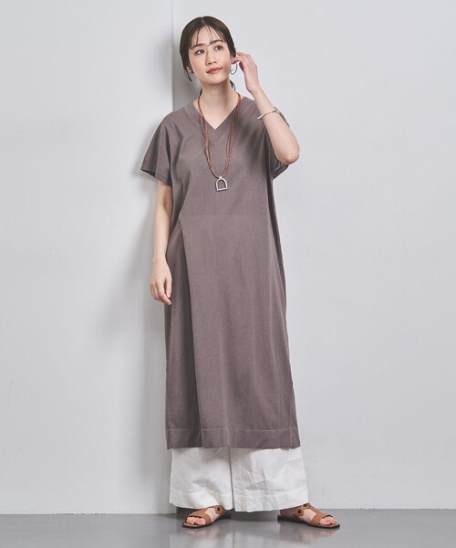 UNITED ARROWS(ユナイテッドアローズ)の「ファイン ペーパー カフタン ワンピース(ワンピース・レディース・ブラック/オフホワイト/モカ・FREE)」の6枚目の写真