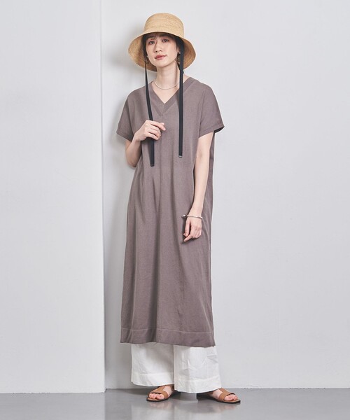 UNITED ARROWS(ユナイテッドアローズ)の「ファイン ペーパー カフタン ワンピース(ワンピース・レディース・ブラック/オフホワイト/モカ・FREE)」の7枚目の写真