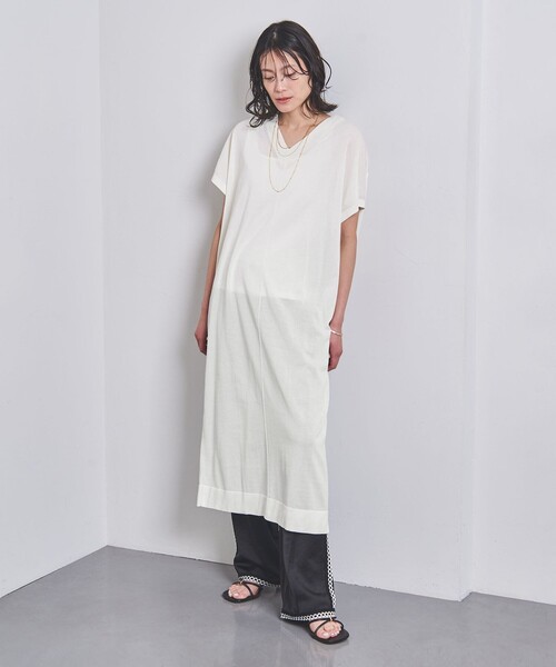 UNITED ARROWS(ユナイテッドアローズ)の「ファイン ペーパー カフタン ワンピース(ワンピース・レディース・ブラック/オフホワイト/モカ・FREE)」の8枚目の写真