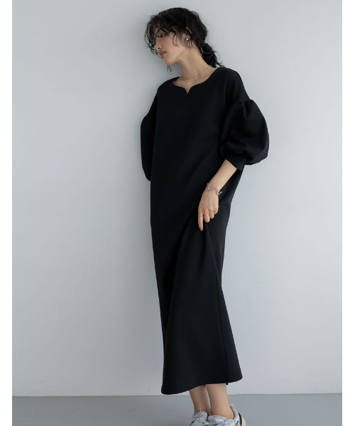 Re:EDIT（リエディ）の「[低身長サイズ有][イージーケア]2WAYダンボールハートネックパフスリーブナローワンピース（ワンピース・レディース・ブラック/アイボリー・SHORT/MEDIUM/LARGE）」の6枚目の写真