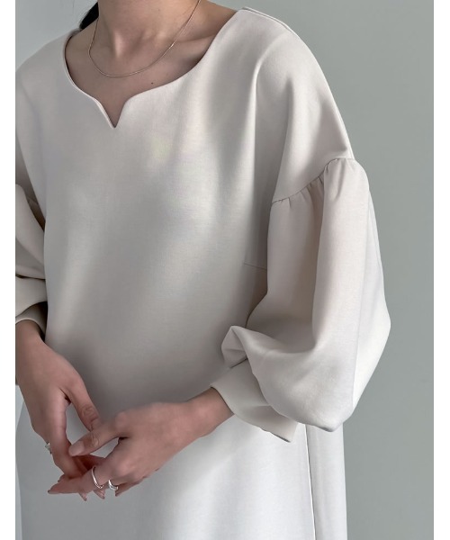 Re:EDIT（リエディ）の「[低身長サイズ有][イージーケア]2WAYダンボールハートネックパフスリーブナローワンピース（ワンピース・レディース・ブラック/アイボリー・SHORT/MEDIUM/LARGE）」の13枚目の写真