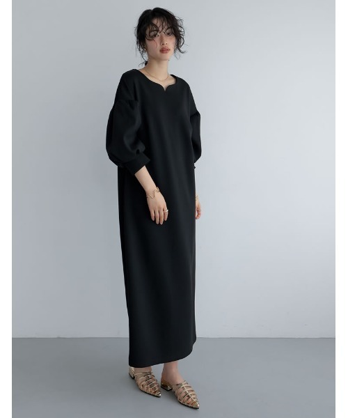 Re:EDIT（リエディ）の「[低身長サイズ有][イージーケア]2WAYダンボールハートネックパフスリーブナローワンピース（ワンピース・レディース・ブラック/アイボリー・SHORT/MEDIUM/LARGE）」の10枚目の写真