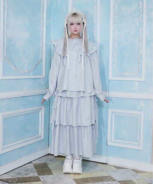 Whinny（ホワイニー）の「Whinny/【WEB限定カラーあり】ぷりぷりスウィートスカート（スカート・レディース・サックスブルー/ブラック/グレー・FREE）」の4枚目の写真