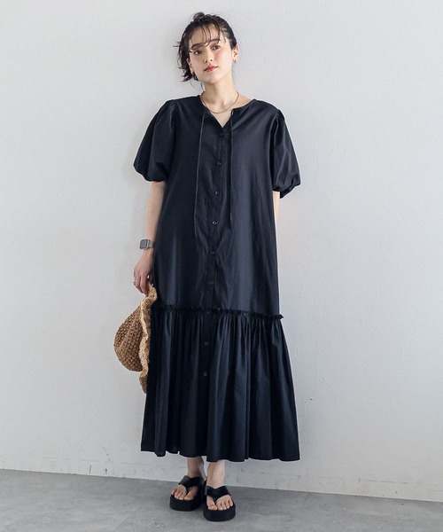 RAGEBLUE（レイジブルー）の「ティアードギャザー/コットンボイルワンピース（シャツワンピース・レディース・ブラック/ピンク/ブルー・FREE）」の2枚目の写真