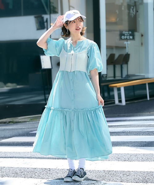 RAGEBLUE（レイジブルー）の「ティアードギャザー/コットンボイルワンピース（シャツワンピース・レディース・ブラック/ピンク/ブルー・FREE）」の7枚目の写真