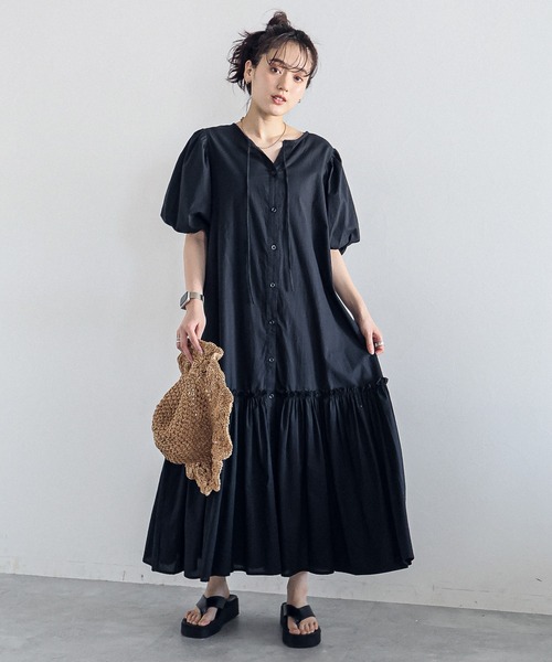 【新品】BEAMS コットンボイル ティアードロングワンピース ギャザー 紫 新品】BEAMS コットンボイル ティアードロングワンピース