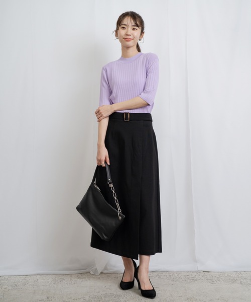 ANNA LUNA（アンナルナ）の「【ANNA LUNA】すっきりとしたIラインシルエットのベルト付きラップ風スカート（スカート・レディース・ベージュ/ブラック・MEDIUM/LARGE）」の17枚目の写真