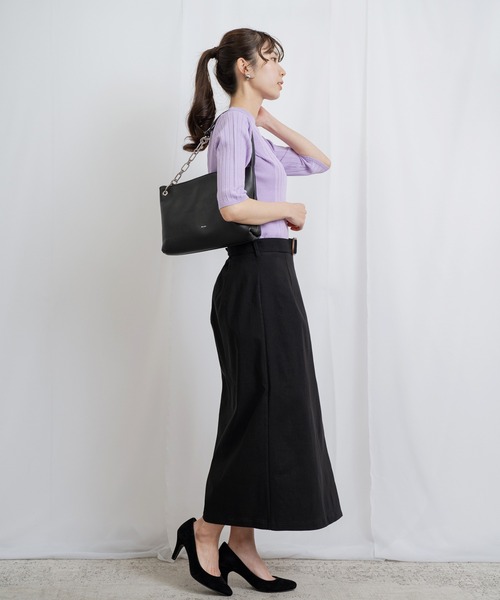 ANNA LUNA（アンナルナ）の「【ANNA LUNA】すっきりとしたIラインシルエットのベルト付きラップ風スカート（スカート・レディース・ベージュ/ブラック・MEDIUM/LARGE）」の19枚目の写真