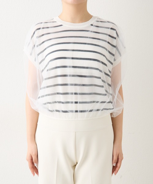 THE PAUSE（ザ ポーズ）の「【THE PAUSE】チュールコンビニットプルオーバー（ニット/セーター・レディース・ブラック/オフホワイト・FREE）」の7枚目の写真