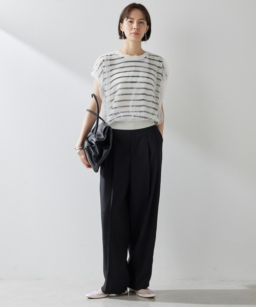 THE PAUSE（ザ ポーズ）の「【THE PAUSE】チュールコンビニットプルオーバー（ニット/セーター・レディース・ブラック/オフホワイト・FREE）」の6枚目の写真